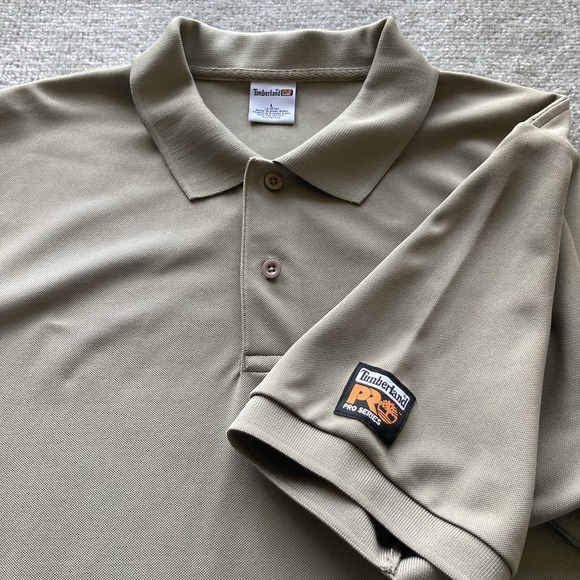 Timberland Polo Shirt Mens Large Beige Pro Series Work‎ Site Trade Y2K Collar - Picture 1 of 9